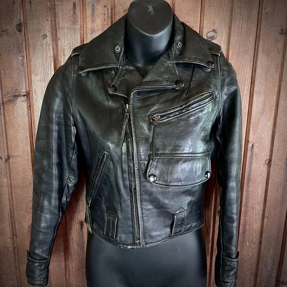 1950s Horsehide Leather Jacket Moto Biker XXS